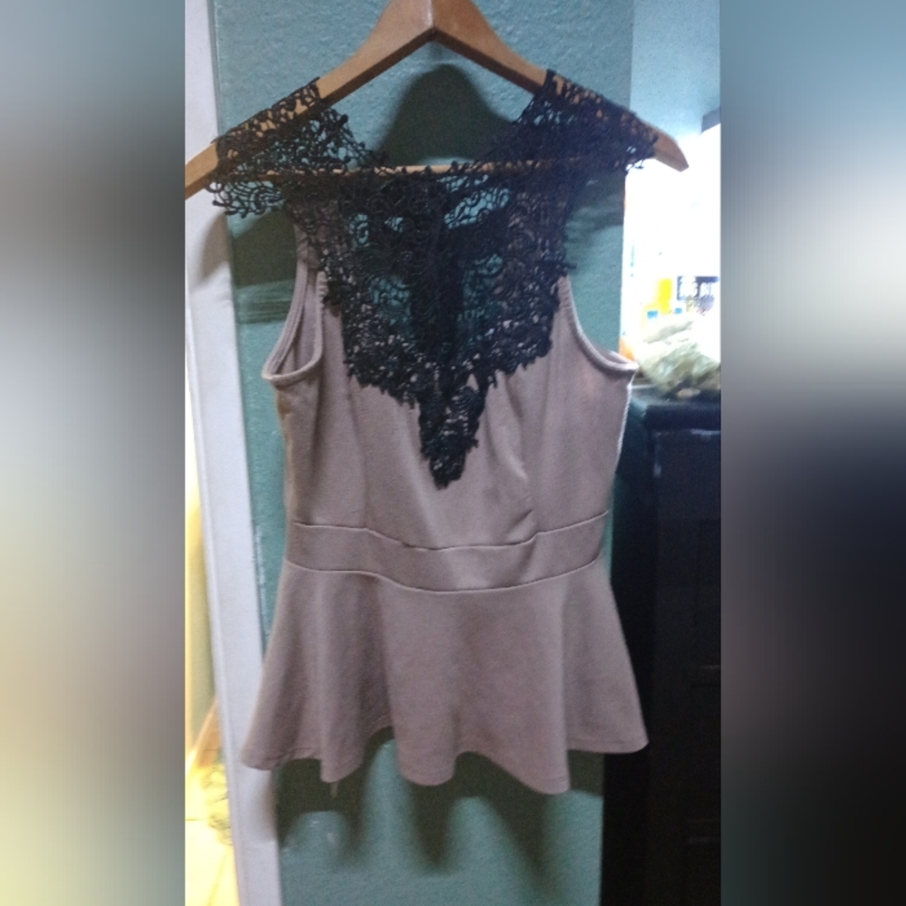 Black lace and brown cotton top